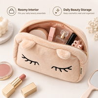 Trousse de Maquillage en Peluche Mignonne avec Oreilles 3D Brodé Cils, Pochette Cosmétique en Velours Doux à Fermeture Éclair, Portable pour Voyage, Décoration de Chambre, Cadeau