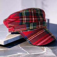 Gorras de Tartán Rojas y Verdes al por Mayor, Gorras de Navidad Vintage para Mujer