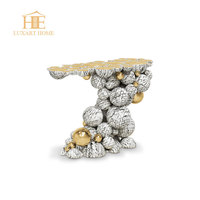 Table console de luxe en acier inoxydable blanc avec base à bulles créative, table d'entrée pour villa, table console décorative pour hôtel