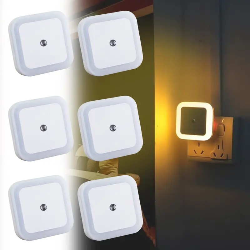 6 Pack Mini LED Night Light Dusk Dawn Sensor Wall Lamp Office 220V EU/US Plug ABS Industrial Design