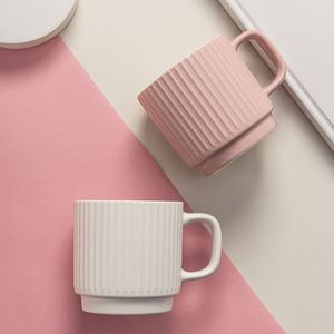 Textured <b>Ceramic</b> <b>Mug</b> with Embossed Vertical Stripes for Household Drinking - Product Image 1