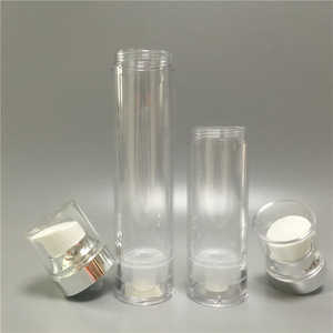 Envase Cosmético de Plástico SAN Vacío, Redondo, con Fondo Mate, Blanco Transparente, de 30 ml, con Bomba Airless y Cuello Plateado para Lociones Hidratantes - Product Image 4