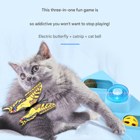 Jouet pour chat électrique automatique écologique en plastique, papillon rotatif lumineux, jeu de poursuite pour chaton, trois en un, clochette à herbe à chat