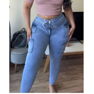 Jeans Ajustados <span class=keywords><strong>de</strong></span> Bolsillo para Mujer, Jeans Personalizados, Pantalones Vaqueros <span class=keywords><strong>de</strong></span> Mezclilla para Mamá, Talla Grande, Colombianos, <span class=keywords><strong>de</strong></span> Cintura Alta - Product Image 1