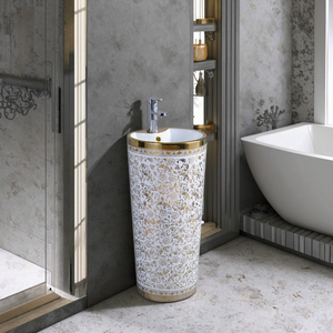 Lavabo sur pied en céramique design royal moderne de luxe, motif floral orange, montage d'une seule vanne, <span class=keywords><strong>CORONIS</strong></span> 9L - Product Image 1
