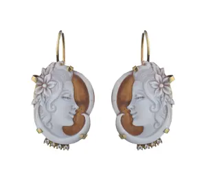 耳环VENERE与sardonyx浮雕完全手工的银925和锆石与庞贝钩