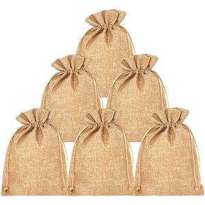 Sacs à dragées en toile de jute et lin avec cordon de serrage pour mariage et fête - Product Image 2