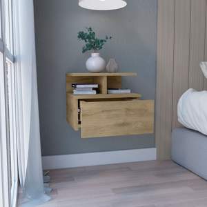 Mesita de noche flotante Seward de DB Depot, panel de madera de macadamia, cajón individual montado en la pared, estante de 2 niveles ensamblado para uso en apartamentos - Product Image 2