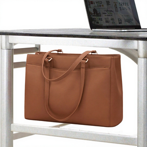 Genuine Leather Lap Tote Bag <b>Large</b> Capacity <b>Women</b> Briefcase Zipper Shoulder <b>Handbag</b> for Office School Travel - Product Image 2