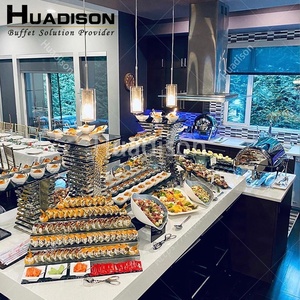 Huadison Thiết Bị Tự Chọn Bộ Đế Bánh <span class=keywords><strong>Buffet</strong></span> Rèn Bằng Thép Không Gỉ Giá Trưng Bày Thực Phẩm Tự Chọn Sang Trọng - Product Image 2