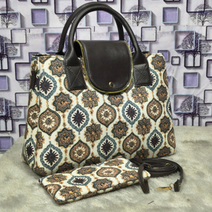 Bolso con estampado geométrico Ogee Medallion de fusión persa-india, de polipropileno o mezcla de lino pesado, con neceser a juego - Product Image 1