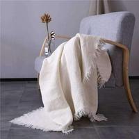 LY-vente en gros couverture quatre saisons en lin extra large marron maison jeter taille de frange naturelle peut être personnalisé |