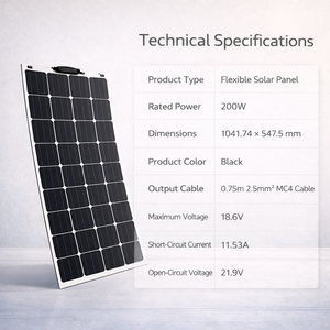 Panel Solar Flexible de 200W, Módulo Solar Monocristalino Ligero para Uso Fuera de la Red en Autocaravanas y Embarcaciones - Product Image 3