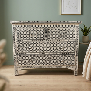 BS INTERNATIONAL Foldable Bone Inlay Modern Antique Living Room Cabinet with 2 <b>Drawers</b> and 2 Shelves - Product Image 1