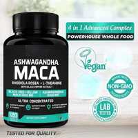 Capsules avancées de Maca et Ashwagandha 120 gélules - Complément énergétique, anti-stress et vitalité pour hommes (non destiné aux femmes enceintes)