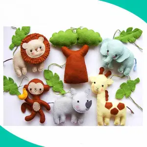 China handmade cute lion monkey elephant animal toy set custom felt animal soft toys