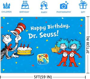 Décorations de fête d'anniversaire <span class=keywords><strong>Dr</strong></span> Seuss, bannière de <span class=keywords><strong>fond</strong></span> Joyeux Anniversaire, décorations sur le thème bleu, bannière de <span class=keywords><strong>fond</strong></span>, accessoires de photomaton - Product Image 5