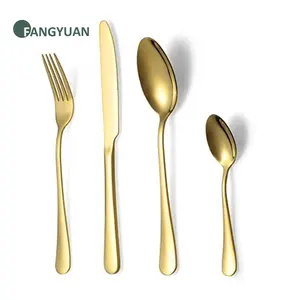 FANGYUAN food grade 1010 shiny silverware set stainless steel golden plate luxury cutlery for wedding party