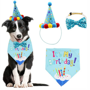 Suministros de fiesta de cumpleaños para perros y gatos, Bandanas triangulares, accesorios para mascotas, conjunto de cumpleaños con estampado Triangular - Product Image 2