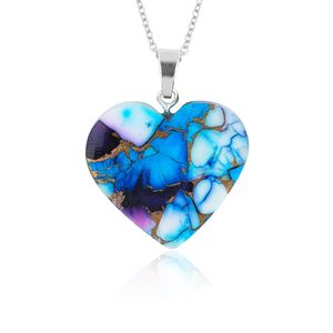 Collar con Colgante de Corazón de Turquesa Azul Ostra Americana con Base de Metal y Engaste de Bisel, Joyería de Regalo para Mujer, Chakra - Product Image 1