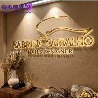 Enseigne LED rétroéclairée flottante personnalisée en or brossé et or rose, lettres en acier inoxydable doré miroir pour la décoration murale de boutiques et salons