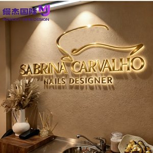 Letrero LED Flotante Retroiluminado en Oro Rosa Cepillado Personalizado, Letras de Acero Inoxidable en Oro Espejo para Decoración de Pared de Salón o <span class=keywords><strong>Boutique</strong></span> - Product Image 1