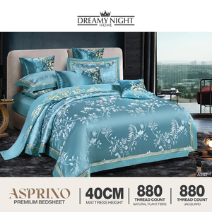 Juego de edredón Asprino Modern 880TC Jacquard Queen | 100% de fibra vegetal | Juego de cama de 5 piezas con bolsillo profundo de 40cm - Product Image 2