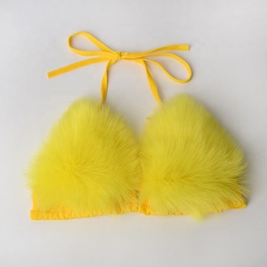 Ensemble bikini femme en fausse fourrure moelleuse, style licou, triangle à nouer sur le côté, pour plage, piscine, tenue de club, costume de scène, personnalisable - Product Image 3