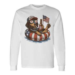 Camiseta patriótica de manga larga con diseño de perro Dachshund para el 4 de julio, unisex, cuello redondo, estampado digital, diseño de cerveza de verano para adultos - Product Image 1