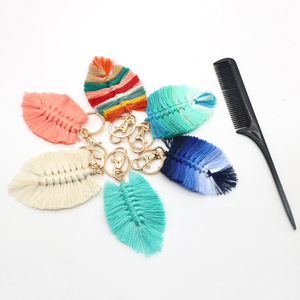 Nouveau fabriqué à la main tressé plume glands porte-clés sac à dos sac à main portefeuille décor macramé plume porte-clés pour les femmes - Product Image 6