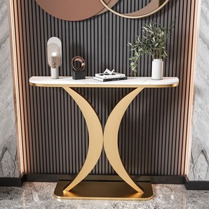 <span class=keywords><strong>Console</strong></span> d'entrée multifonctionnelle en métal et pierre de style italien, table d'appoint murale de luxe léger et minimaliste moderne - Product Image 1