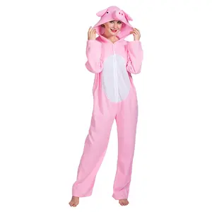 Yetişkin cadılar bayramı karnaval cosplay kostüm sevimli pembe domuz peluş pijama kostüm
