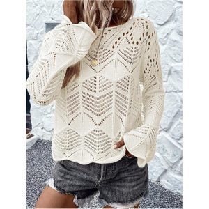 Women's <b>Crochet</b> Sweater Hollow Out Lightweight Crew Neck <b>Long</b> <b>Sleeve</b> Casual Pullover Knit <b>Top</b> Summer Breathable 180g - Product Image 3