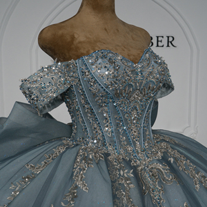 Xybb07-Pz Gorgeous Dusty Blue Quinceanera Ball Gown <b>Silver</b> Lace Applique Beaded Glitter <b>Dress</b> For Evening Pageant Jancember - Product Image 4