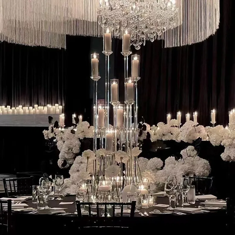 Castiçal de cristal acrílico de 9 braços, candelabros para mesas de casamentos, suporte de flores para luminárias led J-110