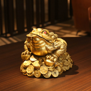 Brass Money Toad Figurine Feng Shui <b>Desk</b> Decor For Home Office Chinese New Year Gift - Product Image 1