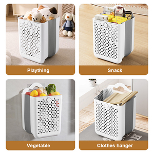 Plastic Foldable Durable Green/<strong>White</strong> Dirty Clothes <strong>Laundry</strong> <strong>Hamper</strong> Carry Handle Multi-function Container Wall Hanging Basket - Product Image 4