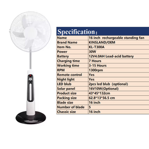 16-Inch Solar Stand Fan With LED Light, <b>Brushed</b> Motor, Digital Speed Control & Dual <b>Power</b> KL-T300A Rechargeable Standing Fan - Product Image 5