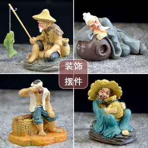 Figuras de Resina de Pescador en la Roca Jiang Taigong, Adornos Decorativos para Acuario - Product Image 1