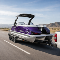 Bateau ponton en aluminium haut de gamme de 22 pieds - Ponton de pêche familial 12 places, console et auvent, certifié CE, moteur et remorque en option