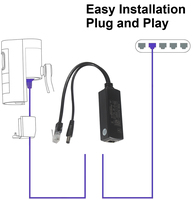 Adaptador divisor a prueba de agua, fuente de alimentación Ethernet, interruptor de enlace Tp de 48V, inyector de cámara de seguridad Poe