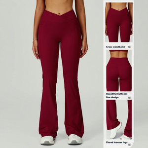 Ensemble de yoga 2 pièces pour femme : Soutien-gorge de sport à bretelles croisées et leggings évasés taille mi-haute, couleur unie, en Spandex/Nylon, séchage rapide - Product Image 3