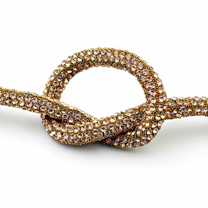 Cordon de perles de verre scintillantes de 4 mm couleur champagne, perles de <span class=keywords><strong>millet</strong></span>, tube de strass à fixer à chaud pour <span class=keywords><strong>chaussures</strong></span>, bande de strass DIY - Product Image 1