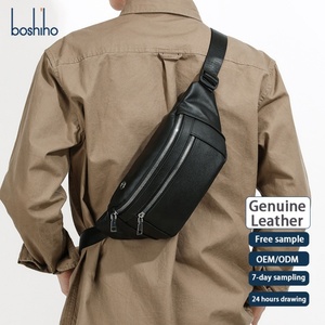 Riñonera de Cuero Genuino de Grano Completo Personalizada para Hombre, Estilo Vintage, Bolso Cruzado de Pecho con Múltiples Cremalleras - Product Image 1