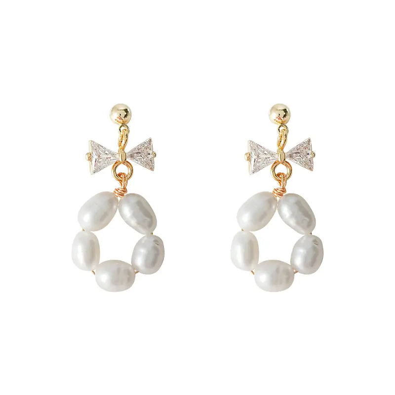 S925 Sterling Silver Pearl Bead Earrings 18K Gold Rhodium Plated Korea Style Baroque Pearl Hoop Pendant Earrings