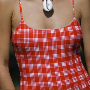 Traje de baño de una pieza de poliéster reciclado personalizado, diseño retro a cuadros, para playa, producción de muestra en 7 días, diseño de fábrica - Product Image 4