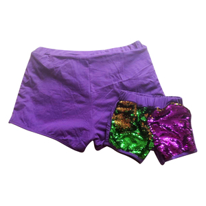 <span class=keywords><strong>Pantaloncini</strong></span> con paillettes Mardi Gras <span class=keywords><strong>Pantaloncini</strong></span> scintillanti da mamma e io viola oro verde festa lucente reversibile per ragazze - Product Image 3