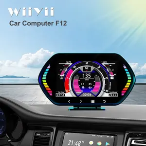 شاشة عرض عالية الرأس F12 + GPS + مقياس منحدر للسيارة عداد السرعة الرقمي IPS سرعة الزيت المؤقت للسيارة