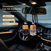 Diffuseur d'huiles essentielles en verre transparent dégradé bleu-noir de 5 ml avec bouchon en bois, flacon de parfum rechargeable à suspendre dans la voiture