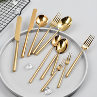 Ensemble de Couverts Réutilisables de Haute Qualité pour Restaurants et Hôtels – Couteaux, Cuillères, Fourchettes en Acier Inoxydable Doré Effet Miroir